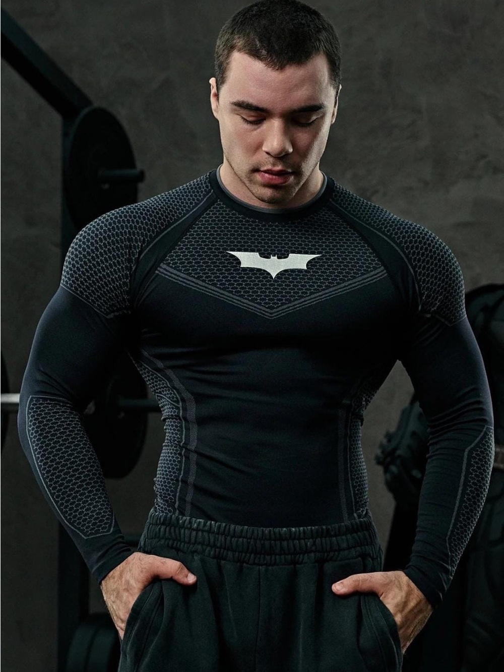 YoungLA Black Compression Long Sleeve Men’s top with Bat Emblem
